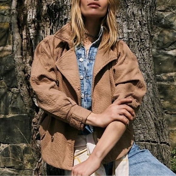Free People  Remi Cord Coat Jacket Double Breasted Size Large Tan - Picture 1 of 15
